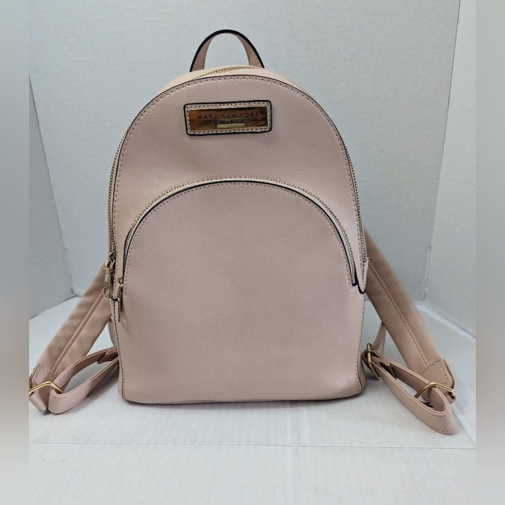 Marc New York Leather Tote Backpack Gold Tone Logo Blush Pink Zip Pockets